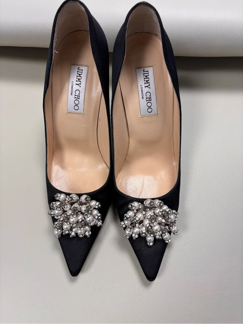 Jimmy Choo Black Pearl-Embellished Pointed Toe Pumps Size 7.5